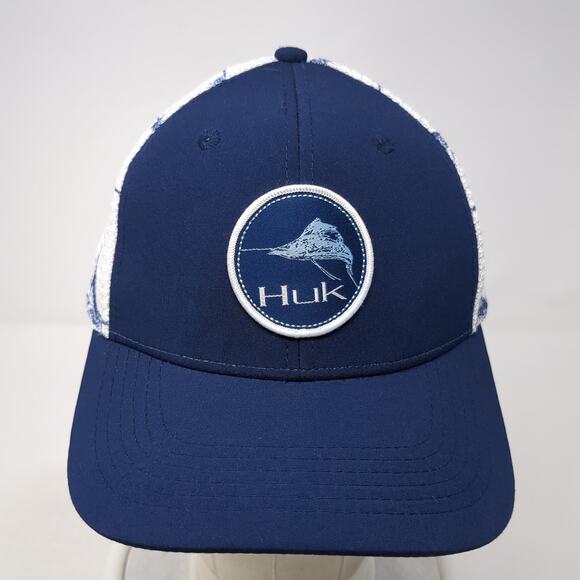 HUK Snapback Trucker Hat Blue One Size Adjustable Lightweight Mesh Back 6 Panel - Picture 2 of 9